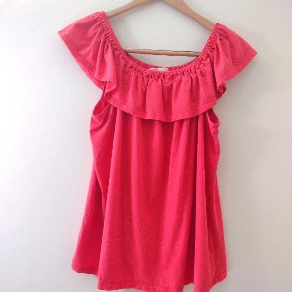 Michael Kors Pink Ruffle Blouse Gold Polkadot